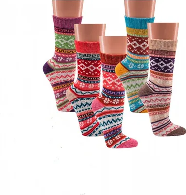 Produktbild von 3 Paar bunte Norweger Socken Baumwolle mit schönem Muster Hygge Damen Mädchen Gr. 39/42