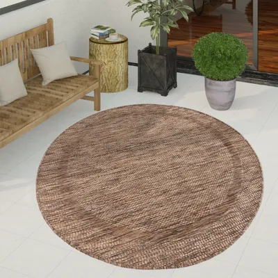 Image de Tapis d'extérieur à tissage plat aspect sisal avec bordure Résistant aux UV Robuste Dimensions 80 cm rond
