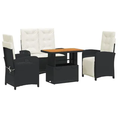 Produktbild von vidaXL 4-tlg. Garten-Essgruppe mit Kissen Schwarz Poly Rattan