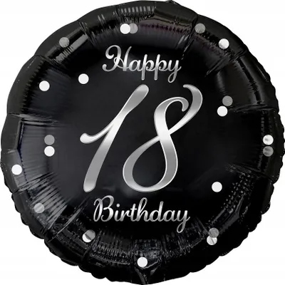 Zdjęcie produktu dla Balon foliowy Happy 18 Birthday, czarny srebrny nadruk, 46 cm