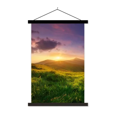Produktbild von MuchoWow® Textilposter Berge - Sonne - Natur 60x90 cm mit schwarzem Rahmen - Poster Wohnzimmer