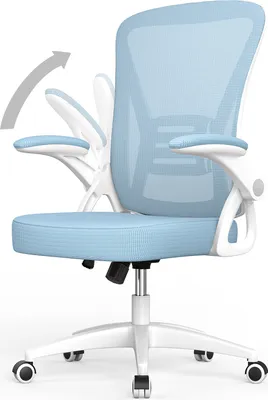 Produktbild von Bürostuhl – Ergonomischer Sitz – Sessel mit 90° klappbarer Armlehne – Lordosenstütze – höhenverstellbar - Blau
