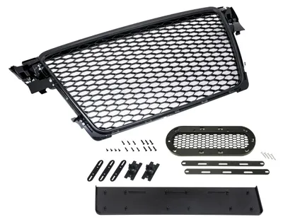 Kühlergrill Wabengrill SCHWARZ GLANZ + Emblem Halter für Audi A4 B8 8K 2007-2012 – Produktansicht