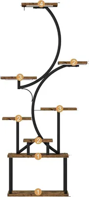 Immagine prodotto di Portavasi a 3 ripiani con luce LED per piante, in metallo e legno, stile loft