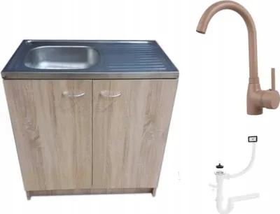 Obrázok produktu pre Stamar | Kuchynská skrinka, s drezom a batériou, kuchynská linka, dub Sonoma, 80 cm, so sifónom