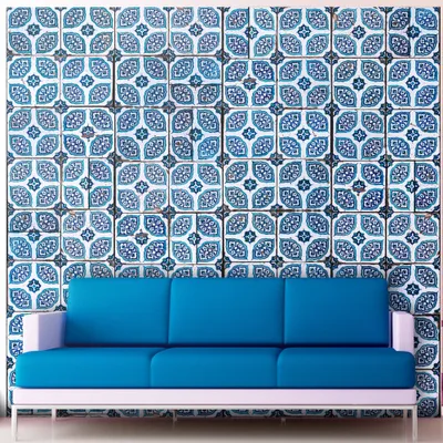 Produktbild von PURO TAPETE - Realistische Tapete ohne Rapport und Versatz 10m Vlies Tapetenrolle Wandtapete modern design Fototapete - Ornament blau schwarz grün f-A-0056-j-a