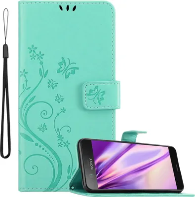 Produktbild von Cadorabo Hülle für Sony Xperia XZ1 COMPACT Schutz Hülle in Türkis Schutzhülle Handy Hülle Etui Case Blumen Flower