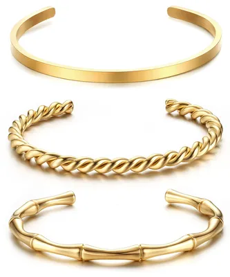 Image de Solidchoice - Lot de 3 bracelets pour femmes - Bracelets empilables en argent/or