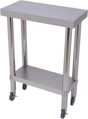 Produktbild von 60x30x85 cm Küche Arbeitstisch aus Edelstahl 201 mit Ablagefläche, Lebensmittel Zubereitungstisch Küchentisch mit 4 Rollen, Gewerbliche Edelstahltisch für Küche Bar Restaurant Tragfähigkeit: 300kg