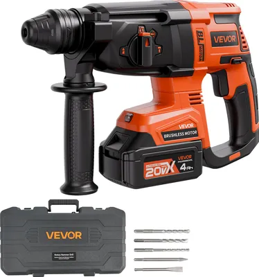 Productafbeelding van VEVOR 20V borstelloze accu-klopboormachine, lithium-ionen 26 mm klopboormachine, SDS-Plus elektrische lichtgewicht set met accu & oplader & transportkoffer, 4 functies, 1200 tpm, 5300 slagen per minuut