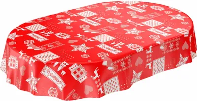 Produktbild von Tischdecke Wachstuch Weihnachten Rot Robust Wasserabweisend Oval Breite 140 cm Länge 240 cm
