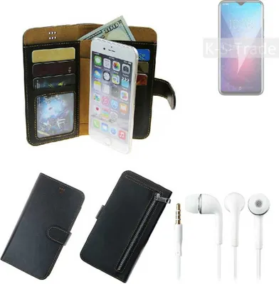 Produktbild von TOP SET Handy Hülle Schutz Hülle kompatibel mit Oukitel Y4800  schwarz aus Kunstleder + Kopfhörer Smartphone Tasche vollwertige Geldbörse