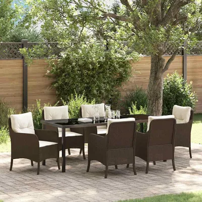 Image de Mobilier d'extérieur exclusif - Ensemble de table et chaises de jardin pour 7 personnes, en polyrotin marron