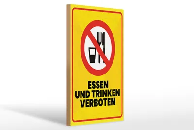 Produktbild von Holzschild Hinweis 12x18 cm Essen und Trinken Verboten Schild