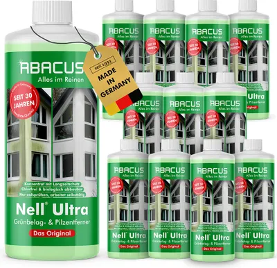 Produktbild von ABACUS® Nell Ultra Grünbelagentferner & Algenentferner Konzentrat, extrem stark! Entfernt Grünbelag & Algen selbsttätig mit Langzeitschutz 12x 1000ml