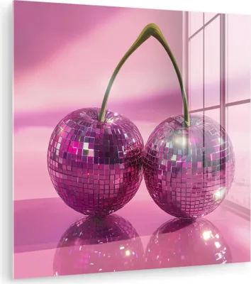 Produktbild von MuchoWow Glasbilder - Bilder auf Wandbild - Foto auf Glas Glitzer - Discokugel - Rosa - Kirsche 20x20 cm Wanddekoration aus Glas - Acrylglasbild - Acrylbilder - Bilder von Glas - Moderne