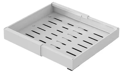 Immagine prodotto di Ripiano estraibile per armadio - Cassetto telescopico 32–52x42x7,5 cm - Larghezza regolabile - Organizzatore per armadi da cucina - Cesto in metallo - Bianco