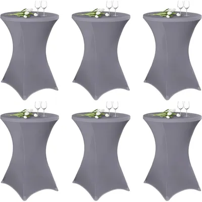 Productafbeelding van Tafelhoezen, set van 6, lichtgrijs, geschikt voor tafels met een diameter van 80-85 cm. Stretch tafelhoezen voor bistrotafels, met voetenzakken