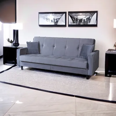 Image de Canapé Luna Canapé-lit de style scandinave, canapé avec fonction couchage et coffre de rangement, canapé rembourré pour salon 213 cm Couleur : Paris 164 – gris