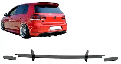 Productafbeelding van Uitbreiding voor diffuser en zijsplitters achter, geschikt voor VW Golf 6 GTI, modeljaren 2008-2013, kleur: zwart.