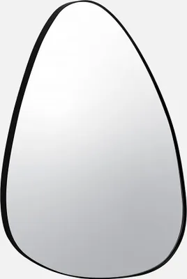 A single, organically shaped mirror with a black frame against a light gray background.