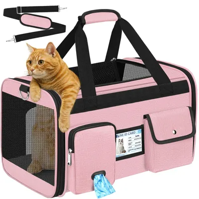 Productafbeelding van Kattenvervoerder - Vliegtuigbestendig en opvouwbaar - Roze