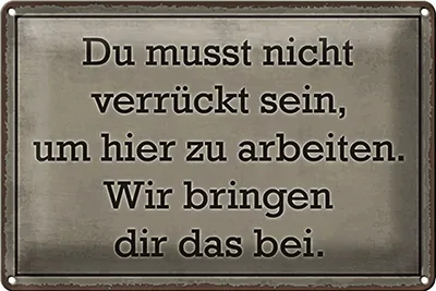 Produktbild von Blechschild Spruch 30x20cm du musst nicht verrückt sein arbeiten