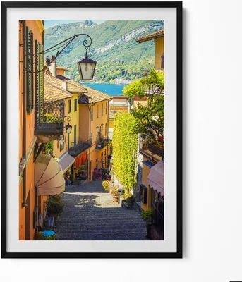 Produktbild von Italienische Stadt, malerische Straße– Wandbild mit Rahmen – Gerahmtes Bild  – Wanddekoration – 70x100 cm –  Schwarz Rahmen