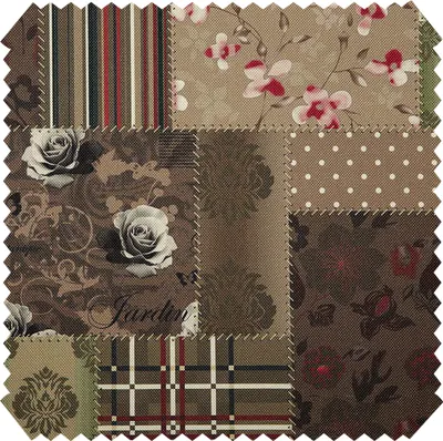 Produktbild von novely® HANAU VIVIEN - Dekostoff mit Patchwork-Print - Robuster Möbelstoff - Pflegeleichte Meterware 1lfm - Farbe: 07 Braun Rot