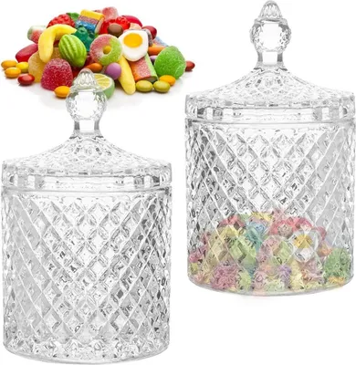 Image de lot de 2 pots à bonbons en cristal Vintage avec couvercle 14 cm pour bonbons & déco