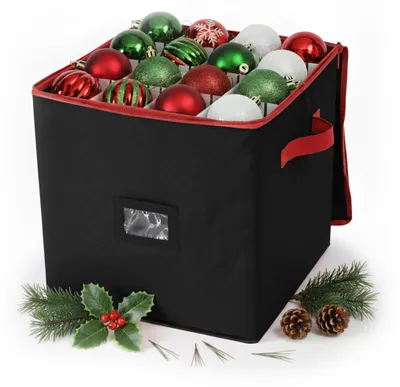 Aufbewahrungsbox für 64 Christbaumkugeln, 33x33x33 cm, schwarz/rot