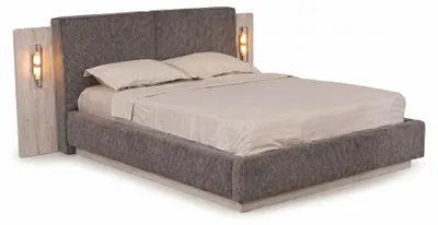 Image de Lit moderne avec tête de lit capitonnée, couleur gris, élégant, pour chambre à coucher