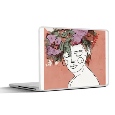 Produktbild von MuchoWow® Laptop Aufkleber Sticker Cover Porträt - Frau - Blumen - Pastell 40x30 cm - Laptop Dekoration - Selbstklebend
