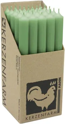 Produktbild von Stabkerzen aus Paraffin, 250/22 mm, jadegrün, HAHN, mit einer Brenndauer von ca. 12 h, 25 Stück pro Verpackung