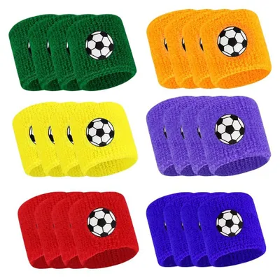Immagine prodotto di Fasce per polso, confezione da 24 pezzi - Assorbenti del sudore - Traspiranti - Colorate - Protezioni per il polso - Ideali per bambini - Fasce sportive