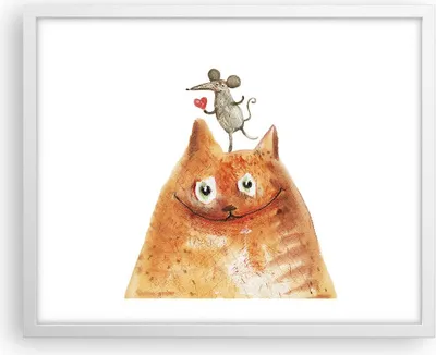 Produktbild von Gerahmtes Poster - Weißer Rahmen - Katze Maus Kinder - 50x40 cm - Wand Bild - Wanddeko - Wandbilder - Kunstposter - Wandposter - Bilderrahmen - Bilder - Kunstdruck - Wandbild - P2WAA50x40-4195