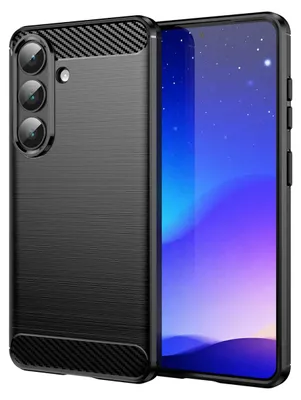Productafbeelding van MobyDefend Hoesje - Geschikt voor Samsung Galaxy S26 - TPU Backcover - Geborstelde Metaal & Carbon-Look - Zwart
