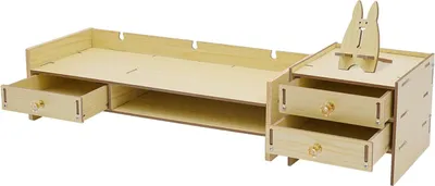 Produktbild von Monitorständer - Monitorerhöhung - 3 Schubladen - Tragkraft 5 kg - Für Schreibtisch - Montage Erforderlich - Helles Holz