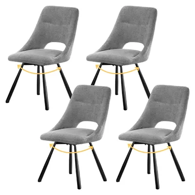 Produktbild von Drehbare Esszimmerstühle 4er Set, 360° drehbar, Polsterstuhl aus Baumwollimitat mit schwarzen Metallbeinen, für Esszimmer, Küche, Wohnzimmer, Grau