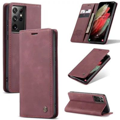Produktbild von König Design Hülle kompatibel mit Samsung Galaxy S21 Ultra Kunstleder Handyhülle - Handy Case Rot