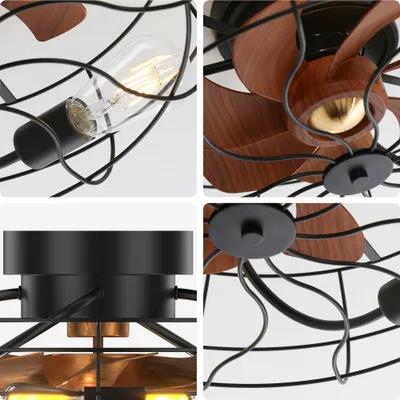 Obrázek produktu pro Stropní ventilátor AIORBER, lopatky v barvě dřeva, 4 světla a dálkové ovládání, 6 nastavení rychlosti, časovač, vintage atmosféra, do jídelny