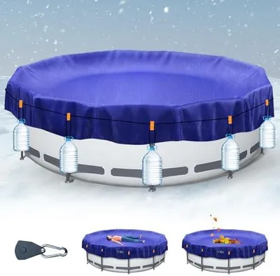 Produktbild von Poolabdeckung rund 460 cm (Für Ø 420-460 cm) | 2-in-1 Poolabdeckplane UV-resistente Pool Solarplane für Sommer & Winter Abdeckung Rund Pool Abdeckplane Für Metal und Prism Frame Pool, blau