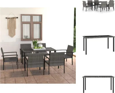Image de vidaXL Ensemble de jardin 7 pièces Poly Rotin Gris - Ensemble de meubles de jardin
