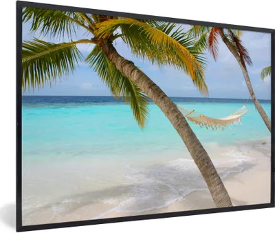 Produktbild von MuchoWow® Gerahmtes Poster Sommer - Palme - Hängematte 90x60 cm - Poster mit Schwarzem Bilderrahmen Wandposter Rahmen Foto Bilder - Fotorahmen - Foto-Plakat