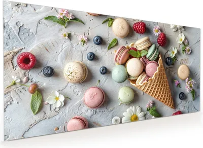 Produktbild von Küchenrückwand Spritzschutz Glas mit Motiv Macarons im Sommer 40 x 40 cm