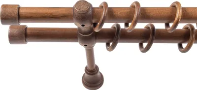 Produktbild von SN Deco - Stilgarnitur Gardinenstange Vorhangstange Cafiro, Holz, 28mm, 2-Lauf, Komplettset mit Ringen, Farbe Walnuss 120cm