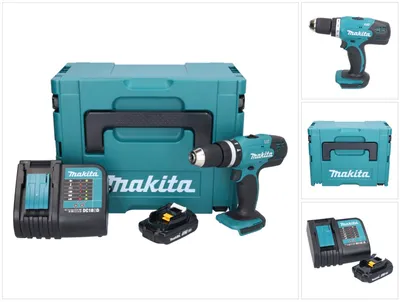 Image de Makita DHP 453 SY1J Perceuse-visseuse à percussion sans fil 18 V 42 Nm + 1x batterie 1,5 Ah + chargeur + Makpac