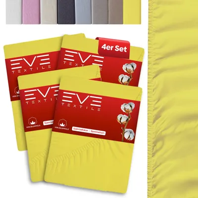 Produktbild von EVE Textile 4er Set Spannbettlaken 70 x 140cm Gelb 100 % Baumwolle Spannbetttuch Bettlaken Spannlaken Spannbezüge Betttücher Laken Jersey