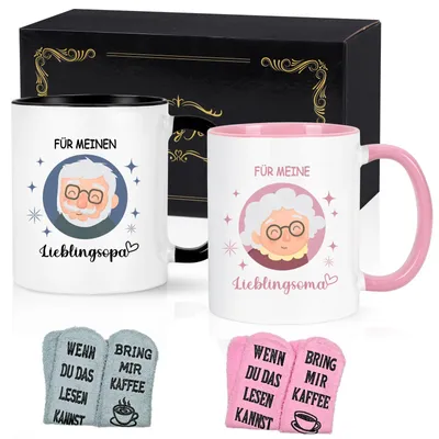 Kaffeetasse mit Spruch für Oma & Opa, 320 ml, Schwarz/Rot