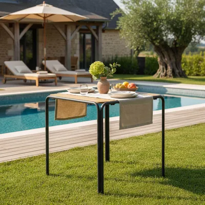 Immagine prodotto di Tavolo da giardino bistrot in metallo e polywood 70 cm nero - Oviala Roussillon